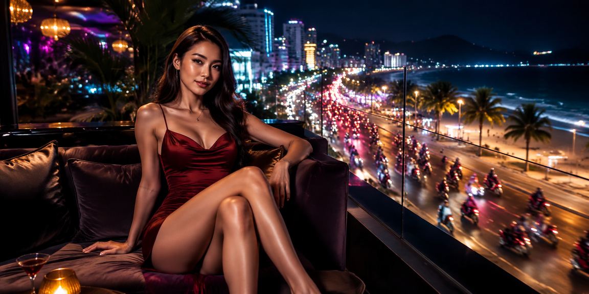 Khu vui chơi giải trí và casino bãi biển Vũng Tàu nhìn từ trên cao lúc chiều tối